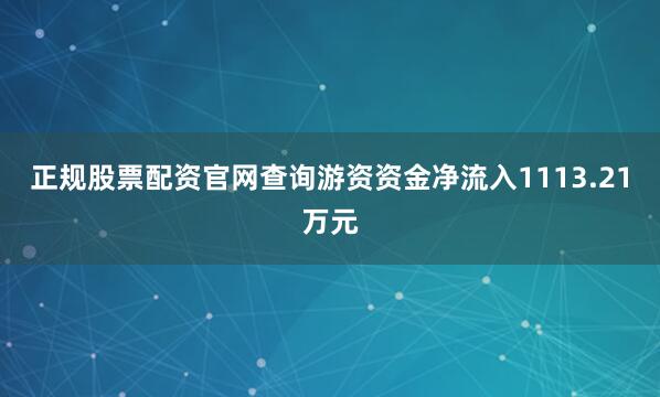 正规股票配资官网查询游资资金净流入1113.21万元